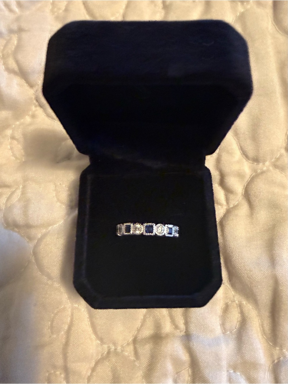 Sapphire and Diamond Style Sterling Band - Blue Stones